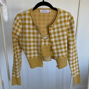 Yellow Checkered Crop Top & Sweater Set